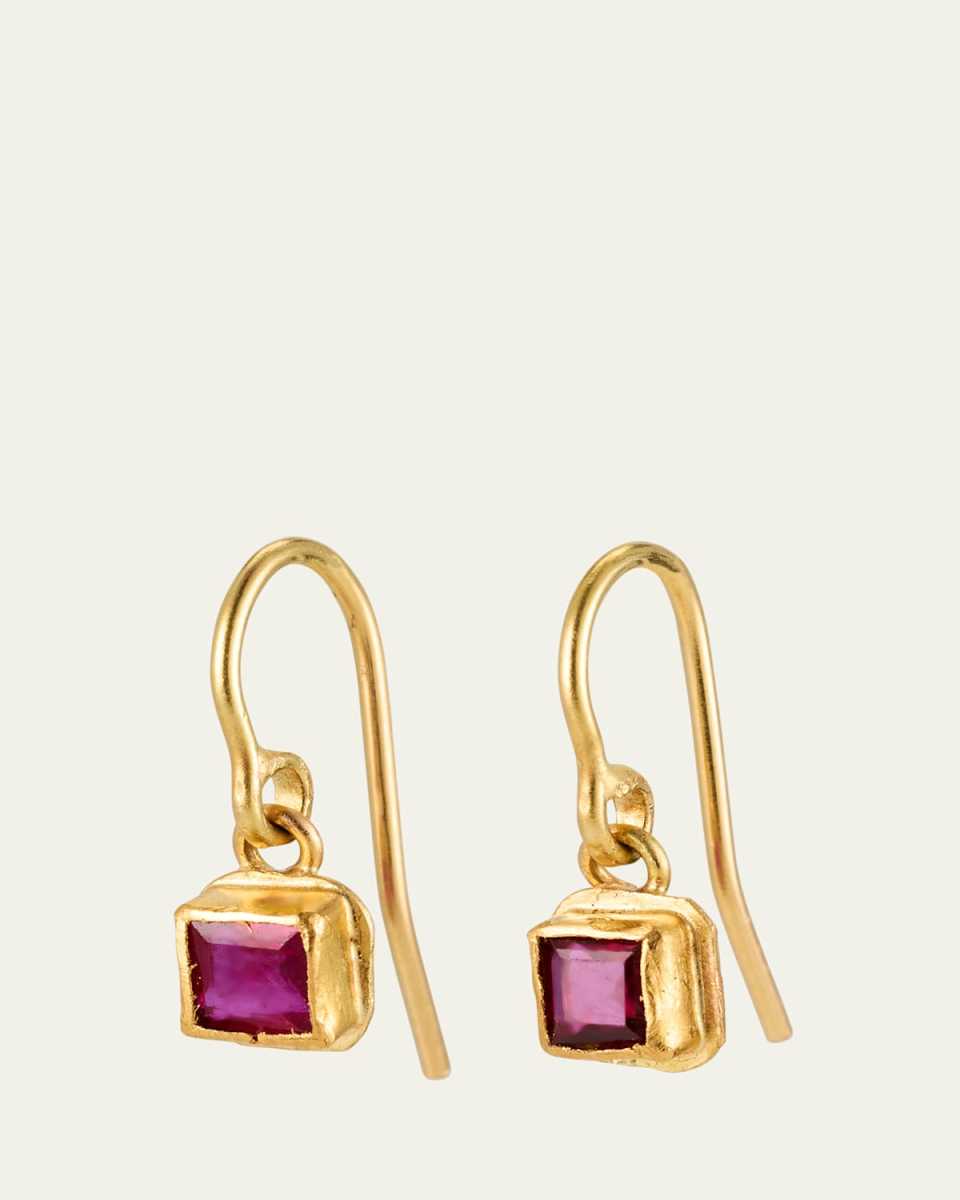 18K Gold Simple Single Drop Ruby Earrings